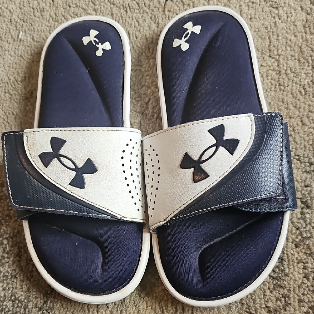 Under Armour Navy and White Adjustable Slide Sandals